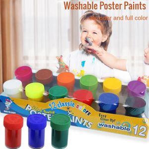 6/12 Colors 20ML Washable Poster Paint Set & Finger Paint Arts Craft Supplies