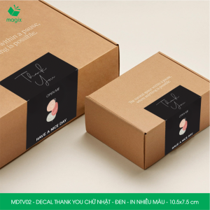 MDTV02 - 10.5x7.5 cm - 1000 Decal Thank you hình chữ nhật dán hộp carton Label Thank you tem nhãn cảm ơn có sẵn keo dán niêm phong gói hàng