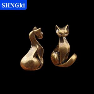 SHNGki Đồng thau mèo bức tượng cổ điển đồng thau điêu khắc máy tính để bàn thủ công trang trí nhỏ nhà văn phòng mèo bức tượng trang trí nội thất