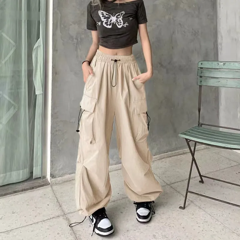 Ginza6 Parachute Cargo Pants Baggy American Street Style Loose Type Vintage  Retro Casual Jogger Pants For Women 2097#