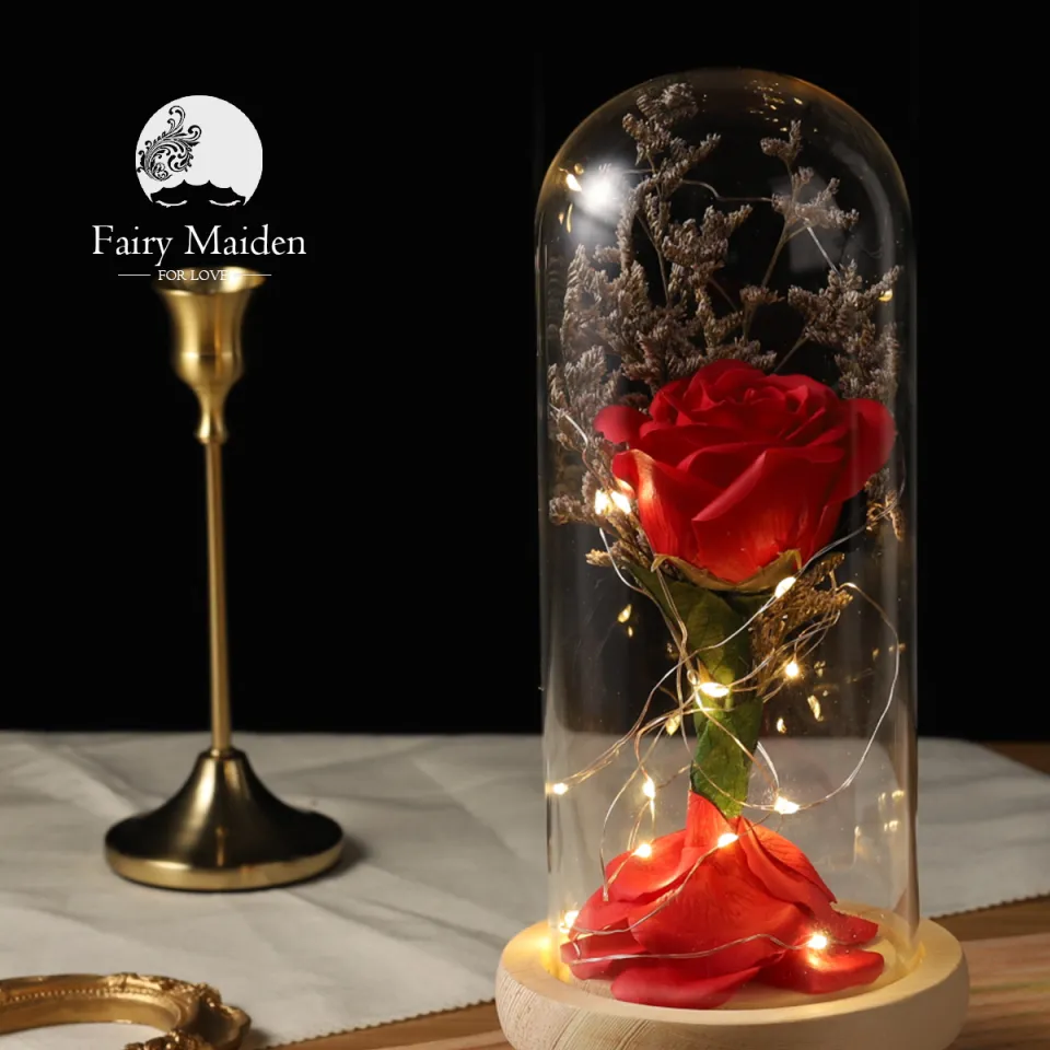 Enchanted Rose Flower Lamp Led Light Rose Eternal Rose in Bouquet in Glass  Dome Beauty And The Beast
