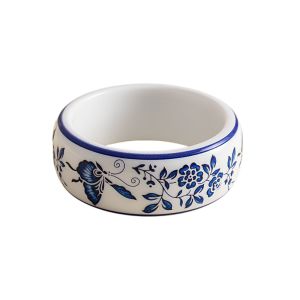 KENDRAT Resin Blue White Porcelain Bangle Jewelry Accessories Minority Design Chinese Style Wide Bracelet Imitation Porcelain Love Butterfly Flowers Hand Ring Women