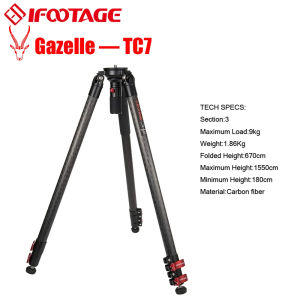 IFOOTAGE Gazelle TC7 Carbon Camera Tripod 61" Professional Video Tripod 3 Sections with Quick Release HandleCompatible with DSLR Camcorder
