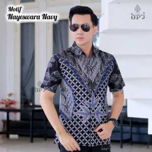 BATIK PUTRA JAWA Motif NAYESWARA NAVY Kemeja Batik Pria Slimfit Premium Bahan Katun Lapis Furing