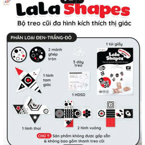 Đồ chơi treo nôi (bằng giấy gấp) kích thích thị giác cho bé sơ sinh Lala Shapes treo cũi đen trắng đỏ của Lalala baby