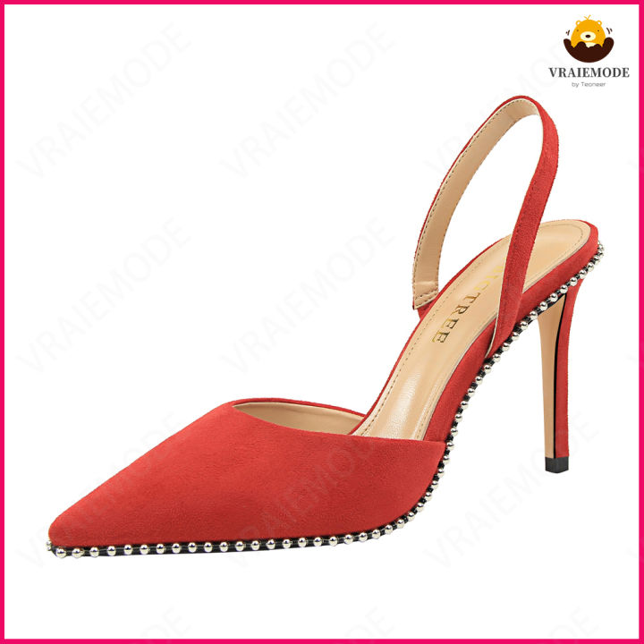 Slingback รองเท้าส้นสูงรองเท้าส้นสูงรองเท้าแตะผู้หญิงชี้นิ้วเท้าส้นรองเท้าแตะหนังนิ่มพรรคผู้หญิงรองเท้ากริชสุภาพสตรีรองเท้า