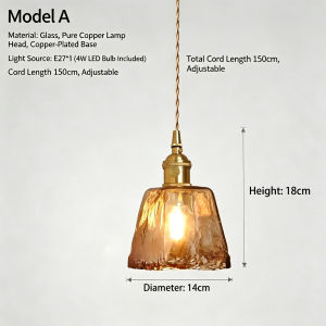 Amber Glass Vintage Pendant Light Height Adjustable Handmade Glass Pendant Lights Kitchen Island Gold Hanging Light Fixture for Bedroom Dining Room Hotel