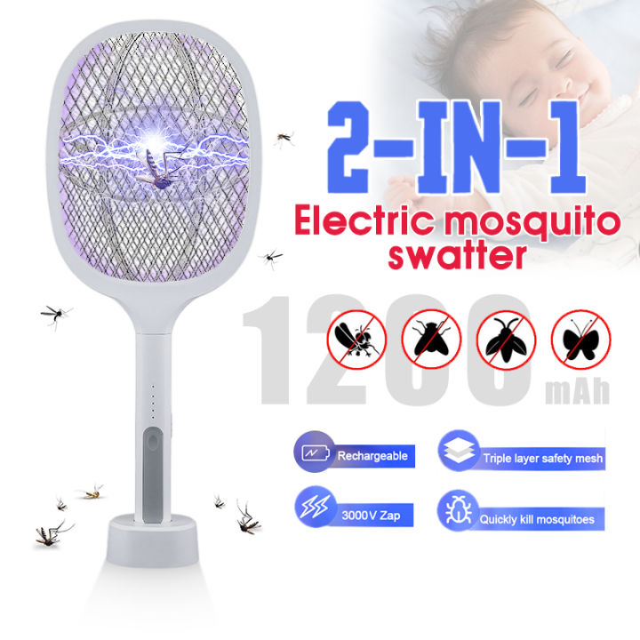 Mosquito Swatter Zapper USB 3000V Dual-Mode Electric Mosquito Racket ...