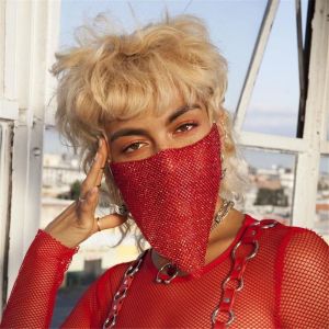 MLS วินเทจ ใบหน้าพลอยเทียม หรูหราสุดหรู คริสตัลคริสตัลคริสตัล สวม แฟชั่นสำหรับผู้หญิง สง่างามเรียบหรู ผ้าคลุมหน้าแบบครึ่งหน้า ใช้ได้ทุกเพศ