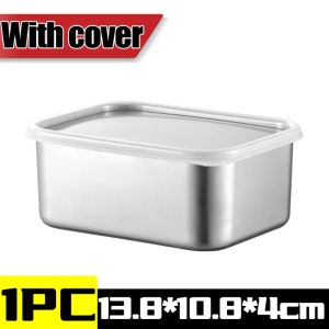 Stainless Steel Fresh Box Rectangular Thicken Dish Tray with Lid Noodles Fridge Fruit Organizer Food Storage Container