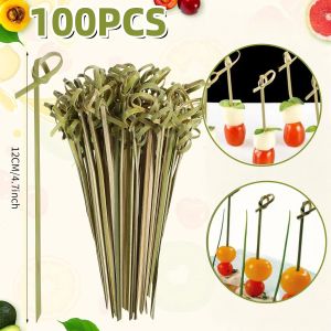 100Pcs Bamboo Knot Skewers Disposable Bamboo Stick Cocktail Picks Fruit Forks Barbeque Party Decoration Dessert Decoration Bamboo Skewers
