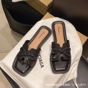 [Free Shipping] Retro-Style Patchwork Bow Slip-On Sandals For Women Summer Slip-On Anti-Slip Wedge Heel Cool Slippers