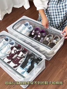 Có Thể Gập Lại Giày chất liệu trong suốt Container Mạnh Mẽ Vật Liệu PVC Và khung kim loại Nhỏ Gọn Nhà Tổ Chức Giày Lưu Trữ Hộp