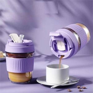 Glass Tumblr Grip Aesthetic / Tumbler Kopi+BOX / Gelas Kaca / Susu / Bottle Cup 300 ML