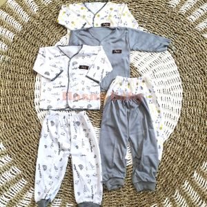 Paket 6pcs Setelan Baju Bayi Baru Lahir Lengan Panjang Kekinian Lucu Seri Abu- Juragan Lebak