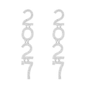 ELFINL Rhinestone 2027 Digital Earrings Elegant Long Drop Happy New Year Earrings Trendy Jewelry Love Heart Stud Earrings New Year Party