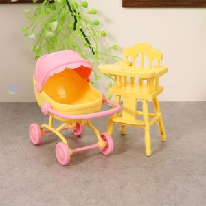 CUBBY Simulation Dollhouse Stroller Pretend Play High Chair Miniature Dining Table Miniature Landscape Plastic Dollhouse Baby Furniture DIY Accessories