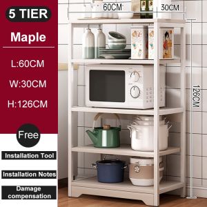 Rak Dapur Susun Minimalis Rak Oven Microwave Rak Bumbu Dapur Kayu Rak Penyimpanan Serbaguna