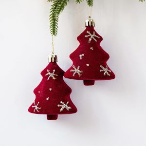 VALER 2pcs Red Christmas Tree Pendants Lollipop Flocked Xmas Tree Pendant Gift Idea Bow Bell Candy Cane Pendants Christmas Tree Decor