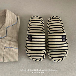 WY-XIXITIAO ดูดซับเหงื่อและระบายอากาศได้ดีสี่ฤดูรองเท้าสองชั้นสากลรองเท้าแตะผู้หญิงลายทางชายเรียบง่ายสบายรองเท้าแตะ