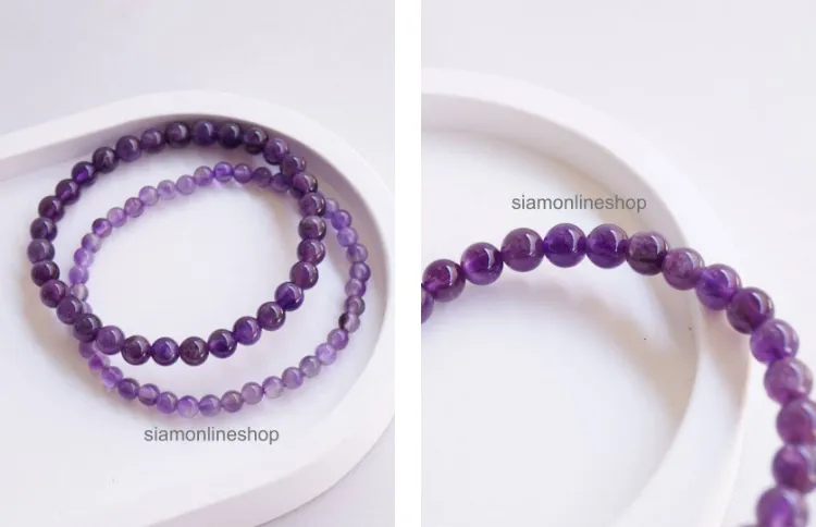 AMETHYST หินอเมทิสต์ เลือกขนาดเม็ดหินได้ (4-10 มม.) กำไลม่วง หินสีม่วง สร้อยข้อมือหินแท้