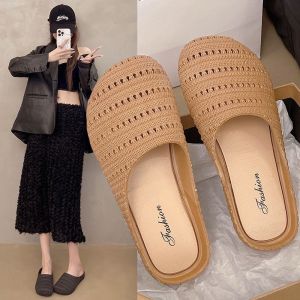 Free Shipping 3.0 WomenS Summer Outdoor Half-Slipper Niche Woven Hollow Breathable Roman Style Lightweight Mule Shoes