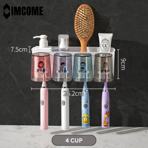 IMCOME Rak Kamar Mandi Tempel Dispenser Sikat Gigi Odol Tooth Brush Organizer Tempat Penyimpanan Alat Kamar Mandi Sikat Gigi Pasta Gigi