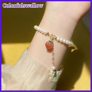Colorfulswallow Hợp thời trang đào quyến rũ tự nhiên nước ngọt Ngọc Trai Phụ Nữ Vòng đeo tay phong cách Ins ngọt ngào tươi thời trang tay trang sức phụ kiện