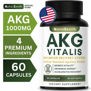 Nutra Zenith AKG Anti-Aging & Energy Boost Supplement with Vitamin B6 Vitamin C & L-Arginine – 60 Capsules for Youthful Skin Cellular Renewal & Vitality Support