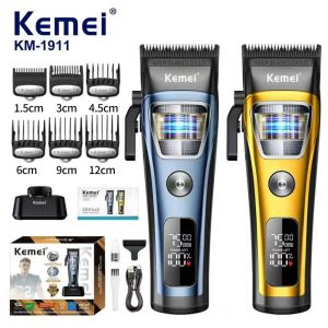 Kemei KM-1911 Professional Hair Clipper สําหรับชาย DLC ใบมีดภายนอกโรเตอร์มอเตอร์ไร้แปรงพร้อมฐานเครื่องชาร์จจอแสดงผลผม Tr