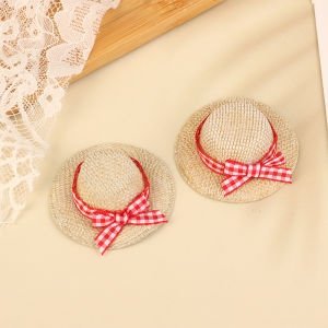 【Clementty】 2Pcs Miniature Straw Hat Mini Doll Straw Hats With Bow Hat Doll House Ornament Hand Weaved Dollhouse Accessories