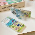 Cute Cartoon Beach-themed Tamagotchi Round-edge Stand Phone Case for iPhone 12 Pro Max, Soft Dual-sided IMD Phone Protector for iPhone13,14,15,16 Pro Max,Japanese and Korean Anime. 