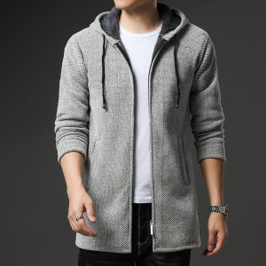Autumn Winter Mens Hooded Cardigan Fleece Sweaters Cardigan Chenille Casual Jacket Knitted Windbreaker Long Cardigan