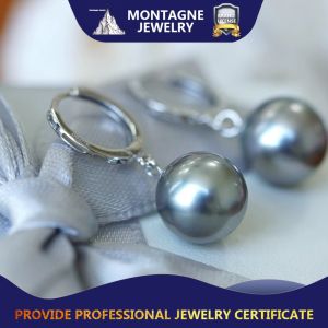 Montagne Jewelry 18K Pure White Gold Earring Diamond Fashion Design Fine Jewellery Natural Top Grade 9-10mm Tahiti Pearl Earring Drop Earrings