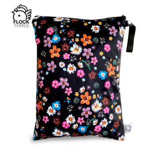 FLOCK THREE Wet Dry Bags for Baby Cloth Diapers&Breast Pump Parts Waterproof Reusable Wet Bag with Two Zippered Pockets & Handle Beach Pool Gym Bag Stroller Yoga Toiletries Daycare Organizer for Swimsuit Wet Clothes