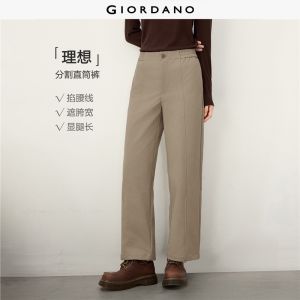 GIORDANO Women Pants Half Elastic Waist Straight Pants Seam Detail Regular Fit Fashionable Casual Pants 13416711