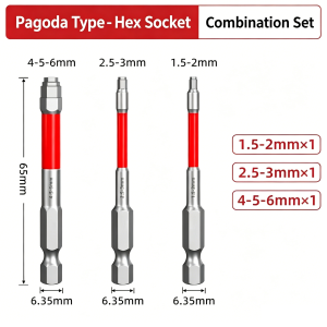 9Pcs Magnetic Pagoda-shaped Hex Driver Bits Set Quick Change Impact Driver Power Drill Bit Anti-slip 1/4" Hex Socket Screwdriver Bit