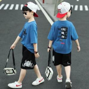 《302》Angugu cotton Boy Suit 2025 New Summer Childrens Short-sleeved Shorts Big Boy Boy Imitation Cotton and Linen Two-piece  3 To 4 To 5 To 6 To 7 To 8 To 9 To 10 To 11 To 12 Year Old Sando Blouses T-shirt for Boys Kids Terno for Teens Sa