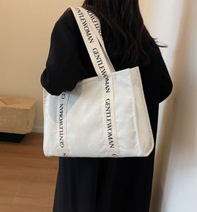 gentlewoman vintage tote bag large capacity corduroy letter strap hand shoulder bag