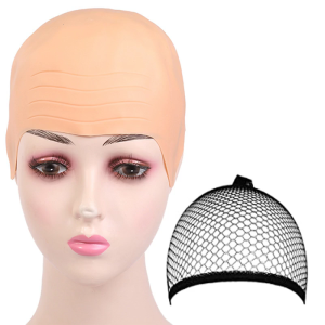 Bald Caps with Hair Net Halloween Makeup Bald Head Wig Caps Fake Bald Wig Costume Accessories for Kids Adults Men Women