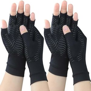2 Pairs Copper Arthritis Compression Gloves for Rheumatoid Osteoarthritis Carpal Tunnel Pain Relief Compression Hand Gloves for Women & MenAnti-Slip Fingerless Gloves for WorkTyping (S)