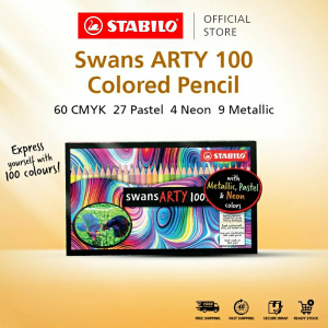 STABILO swans ARTY Colored Pencil 100 Colours with CYMK Pastel Metallic & Neon in Hard Cover Box