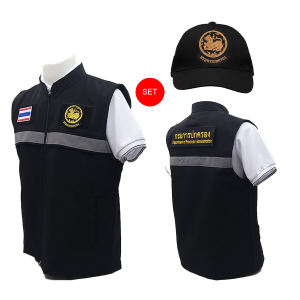 💥ชุดสุดคุ้ม💥เสื้อกั๊ก ปกครอง ปค. สีดำ+หมวก+อาร์มตีนตุ๊กแก 3 จุด