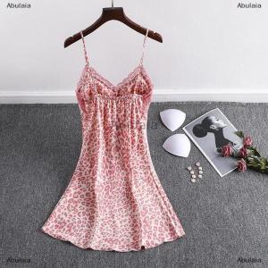 [COD] Abulaia Lace Womens Nightdress Girl Leopard Print Sleepwear Silk Pijama Sling Nightwear Homewear