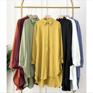 Tunik Muslim Polos Bahan Crinkle Airflow Terlaris Atasan Wanita Tunik Crinkle Ukuran MLXLXXL Jumbo Kekinian