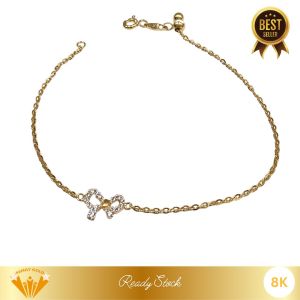 Gelang Emas Kadar 8K Model Tiny Ribbon Serut Adjustable Family Gold