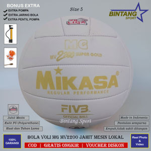 Bola voli Mikasa MG MV2200 Super Gold Putih jahit mesin lokal empuk kualitas terbaik