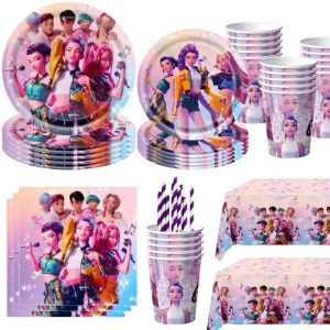 Kpop Demon Hunters Theme Disposable Tableware Party Supplies Huntrix Saga Boys Cake Decor