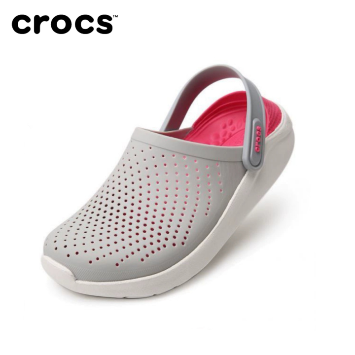 Grey and 2024 pink crocs