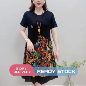 Dresses for Women Printed Short-sleeve Dress A-line Long Skirts